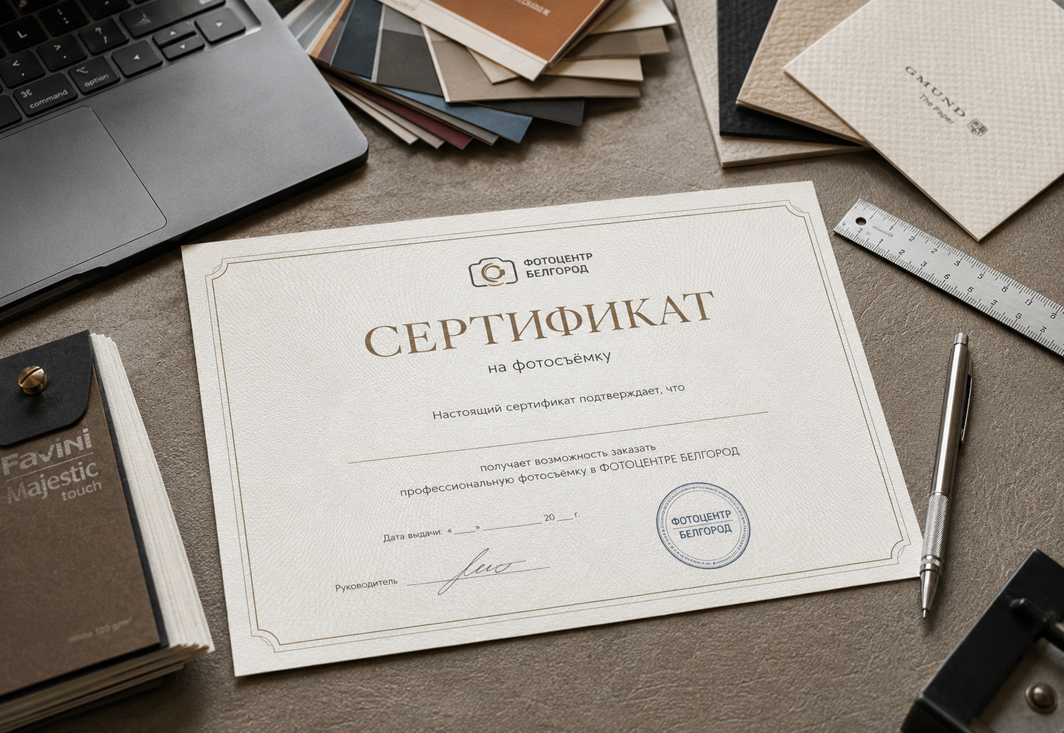Макет сертификата с логотипом и подготовкой к печати