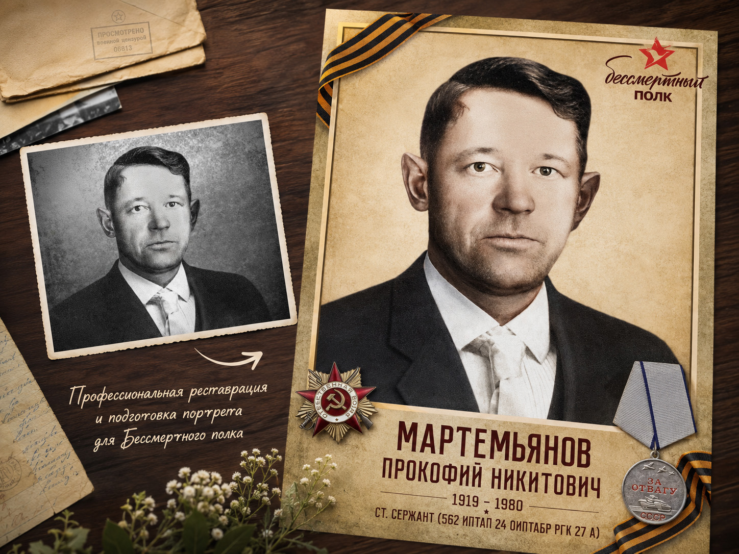 Фото для Бессмертного полка в Белгороде подготовка портрета ветерана с рамкой и подписью